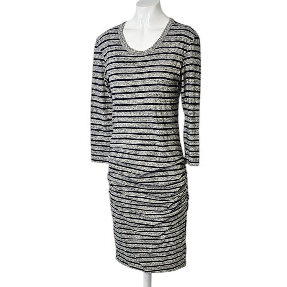 Standard James Perse Estilo Ruched Dress Size 3 Striped 3/4 Sleeve Cotton - Picture 6 of 8